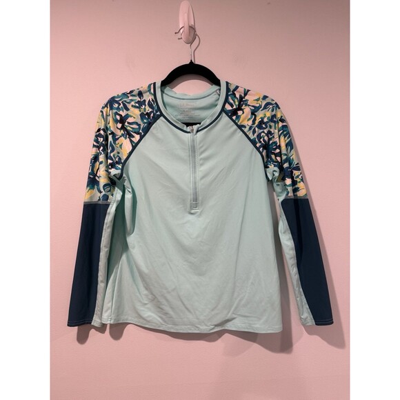 LL Bean Rash Guard Top Women Small 1/2 Zip Swimwear Stretch 50+ UPF Beach Travel - Picture 1 of 6